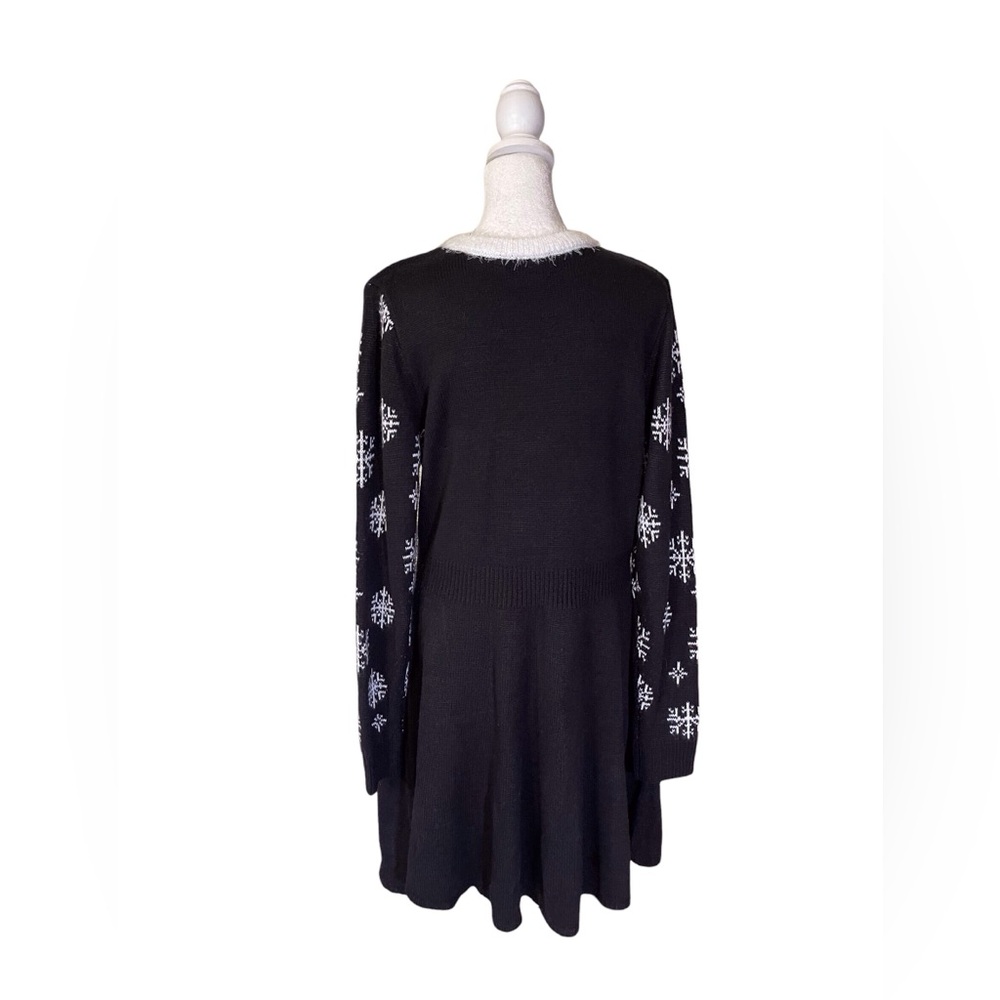 Black Santa & Reindeer Knit Mini Dress - Holiday Sweater Dress - Picture 3 of 9